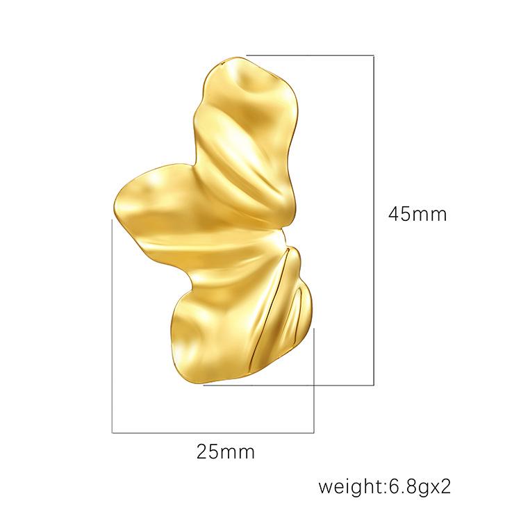 Kolczyki ze stali nierdzewnej z geometrycznym kwiatem i nieregularnymi fałdami - Stylowy europejsko-amerykański design