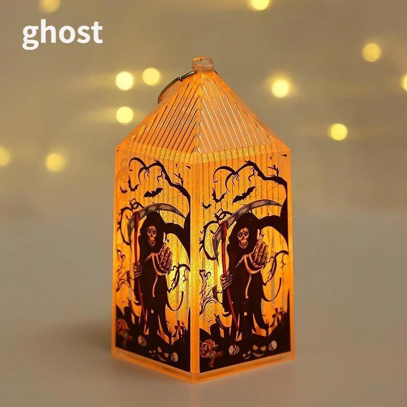 Halloween Pumpkin Castle Decorative Lamp Simulated Flame LED Wind Light Small Hand Lantern for Holiday Bar Halloween Decoration