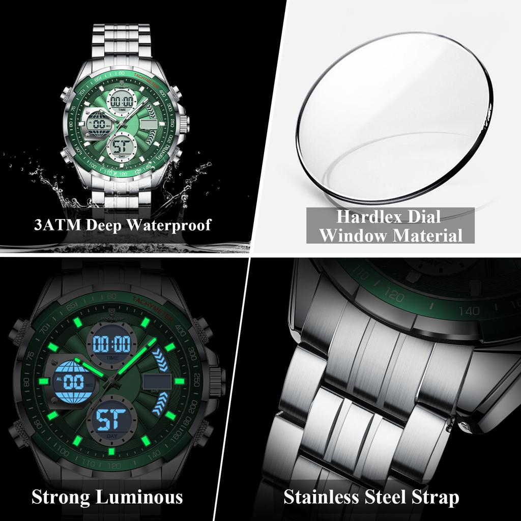 E108 Luxury Stainless Steel Multifunction Men Quartz Watch Alarm Calendar 30M Waterproof Luminous Watch for Men