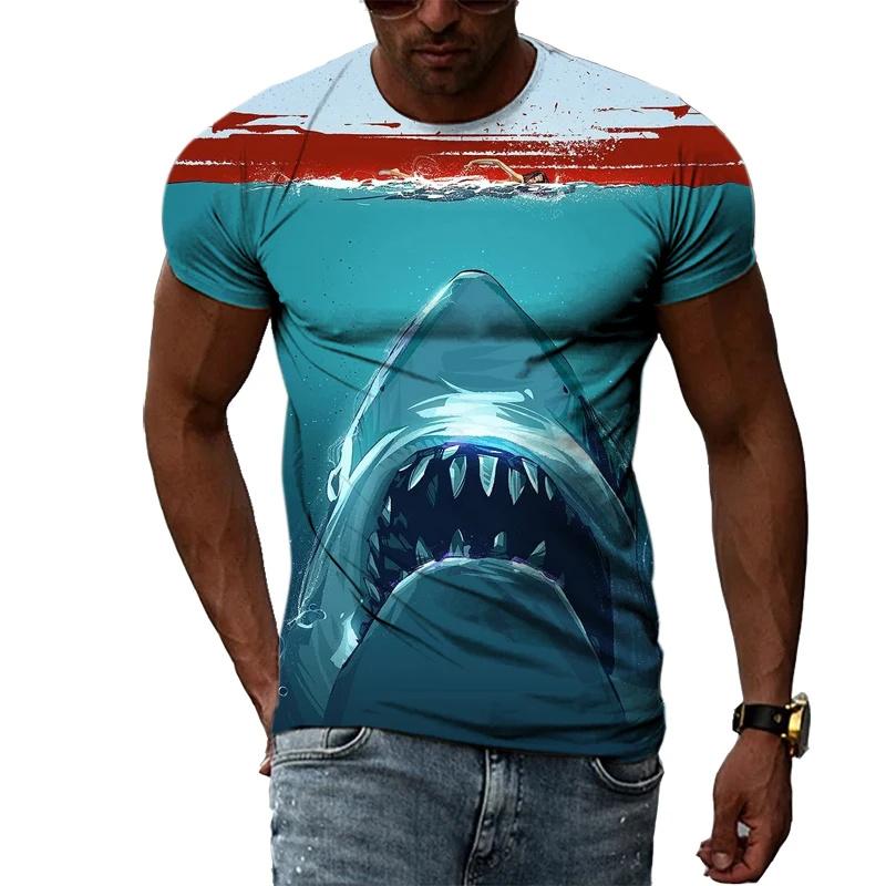 

3D Printed Ferocious Shark T Shirt For Men Ocean Animal Pattern T-Shirts Summer Fashion Round Neck Loose 4XL