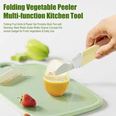 Set Coltello da Frutta Pieghevole e Pelapatate Multi-utensile Portatile con Lama in Acciaio Inossidabile Grattugia Apribottiglie Gadget Essenziale Compatto per Frutta Verdura &