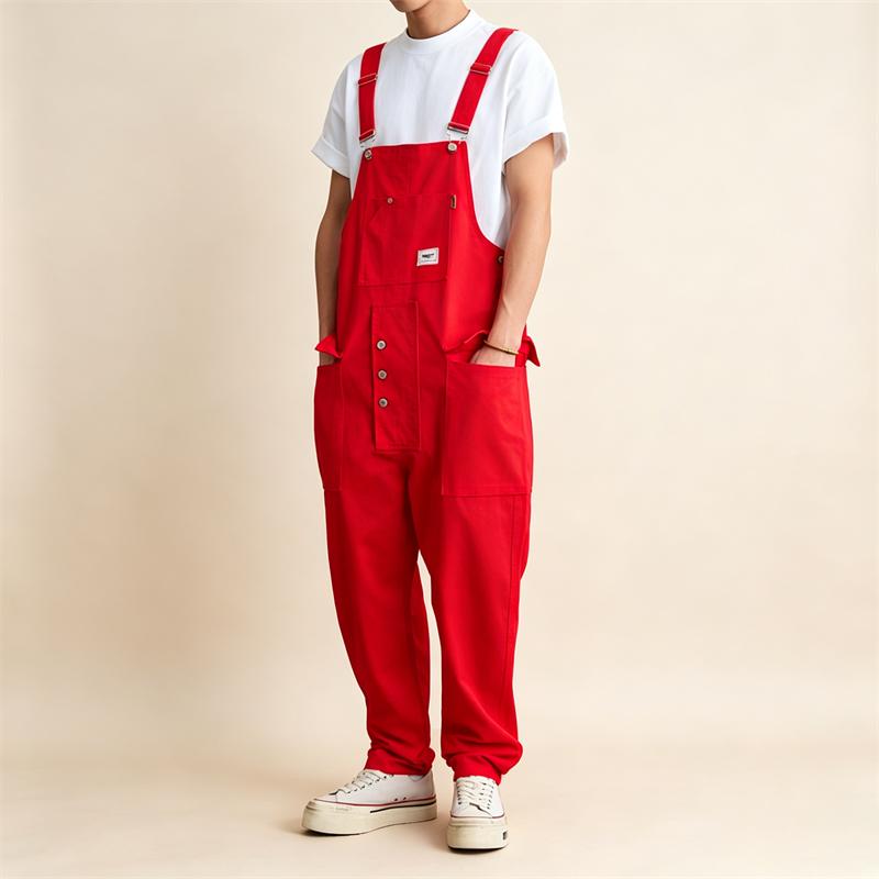 Men's Loose Fit Cargo Bib Overalls Plus Size Outdoor Casual Suspender Trousers