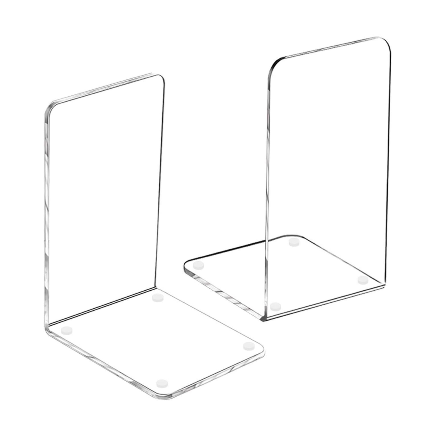 Transparent Acrylic L-Shaped Bookshelf Bookend Stand Square