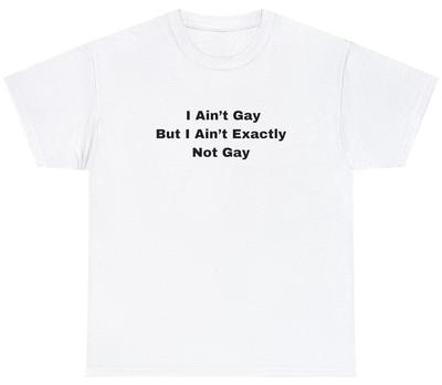 Funny Meme TShirt, I Ain't Gay But I Ain't Exactly Not Gay LGBTQ Joke Gift Tee
