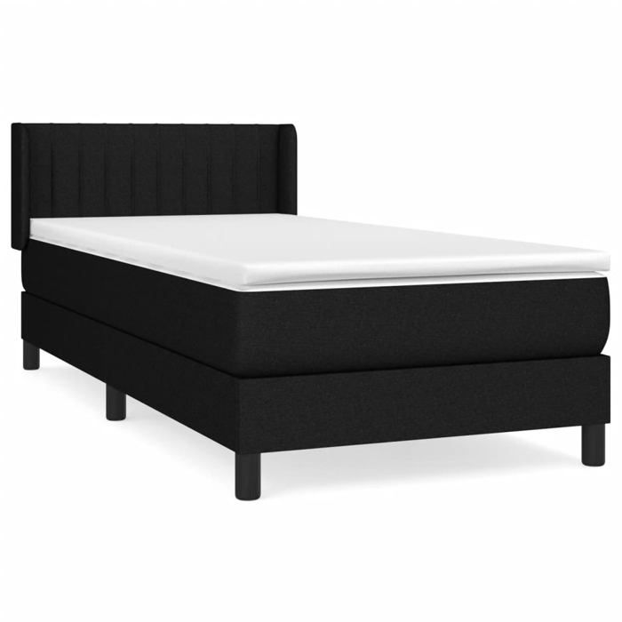 3129851 vidaXL Lit à sommier tapissier avec matelas Noir 100x200 cm Tissu