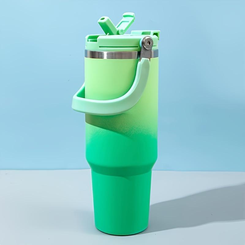 

900 мл Термос-пляшка з градієнтом та соломинкою, портативна автомобільна чашка-кружка для кави, холодна та гаряча, з нержавіючої сталі, термопляшка для води з ручкою 900ML зелений