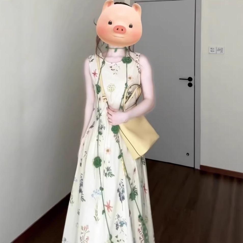 French Seaside Vacation Atmosphere Sleeveless Vest Floral Dress Children's Summer New Temperament Long Dress