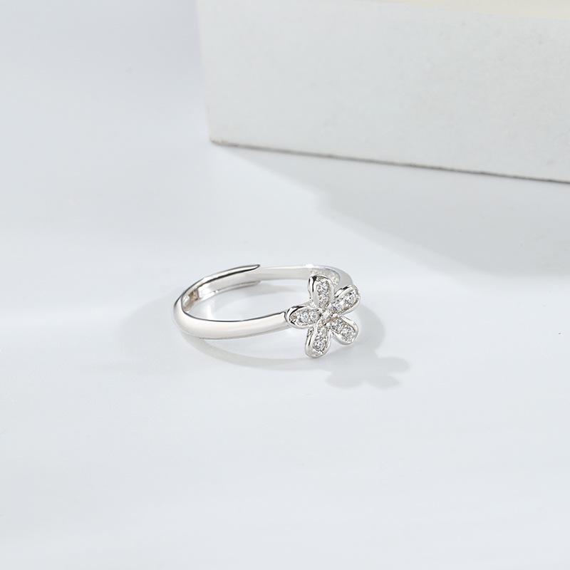 S925 Sterling Silver Floral Diamond-Set Ring: Women's Japanese & Korean Style, Fresh Three-Dimensional Flower Design for Students.