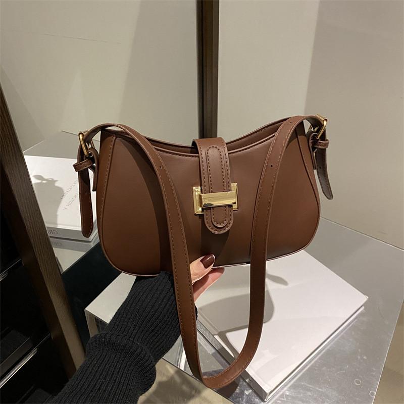 Trendy Retro Crescent Bag For Women In Black Brown White Stylish Pu Material