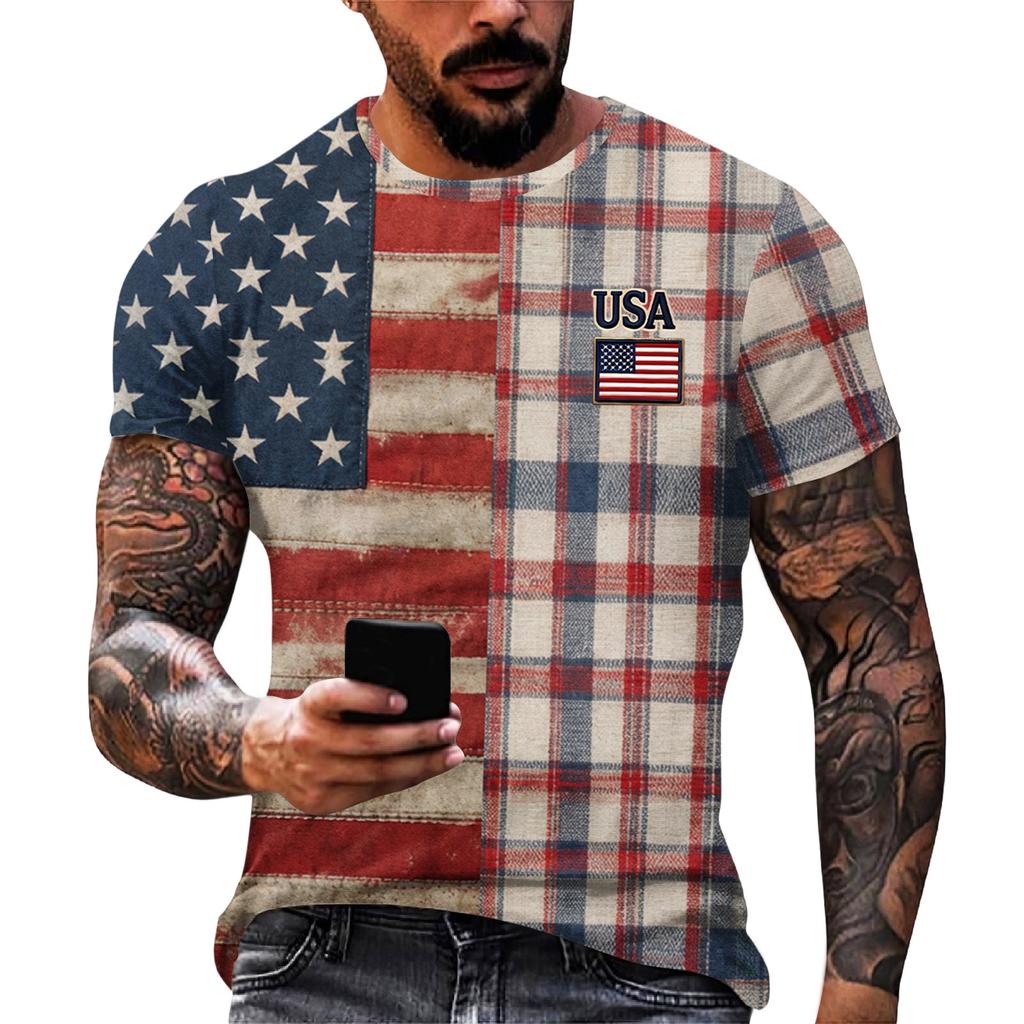Men's Loose And Casual Flag-print T-shirt, Short Sleeve Shirt
