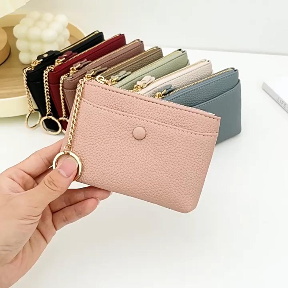Pure Color Litchi Pattern Wallet Zipper Change Bag Card Pocket Mini Coin Purse Man