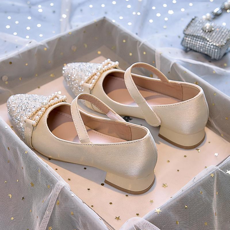 Girls' princess shoes 2025 new spring and autumn small fragrant style shining high heels children's show with dress rhinestone single shoes