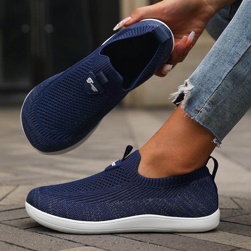 Damen Schuhe mit breiter Zehenbox Atmungsaktives Strickmesh Weiche Sohle Slipper Barfußschuhe Lässige Bequeme Walking-Sneaker mit breiter Zehenbox