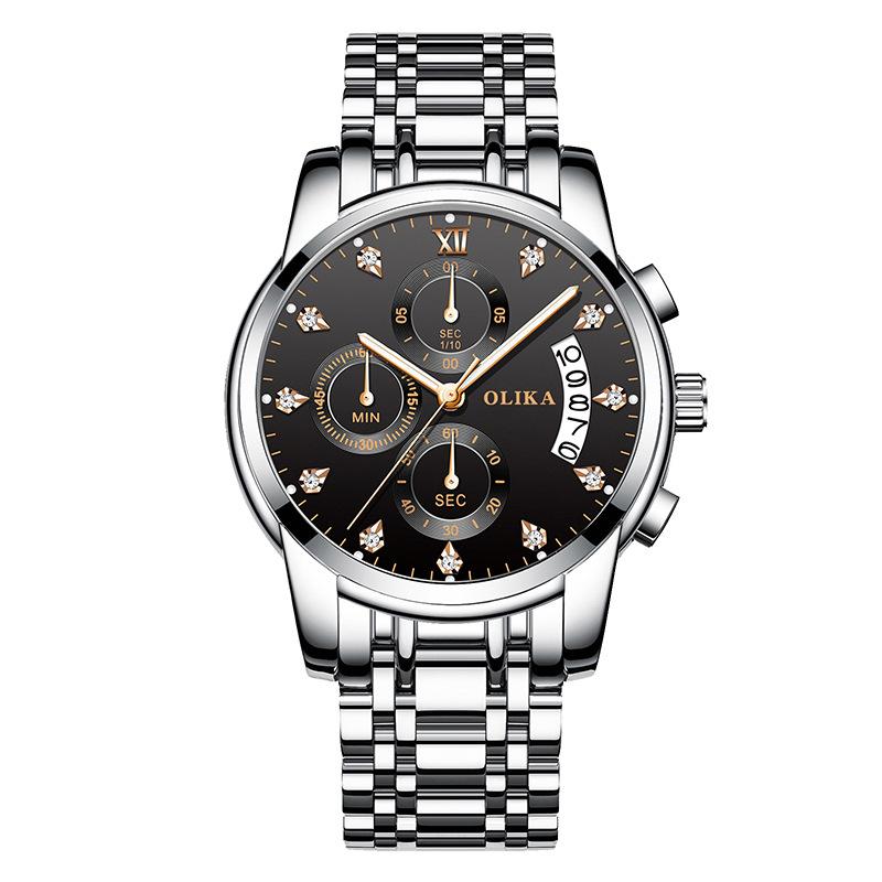 New Top Brand Men's Waterproof Watch Multifunctional Chronograph with Luminous Stainless Steel Solid Steel Quartz Watch