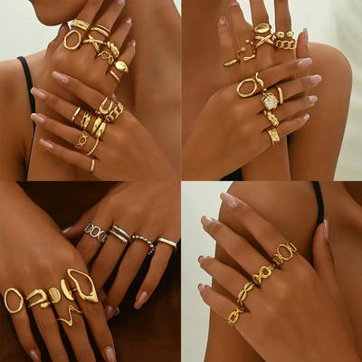 Women's Ring Set Personalized Multi-piece Set with Pearl Design Niche Open Index Finger