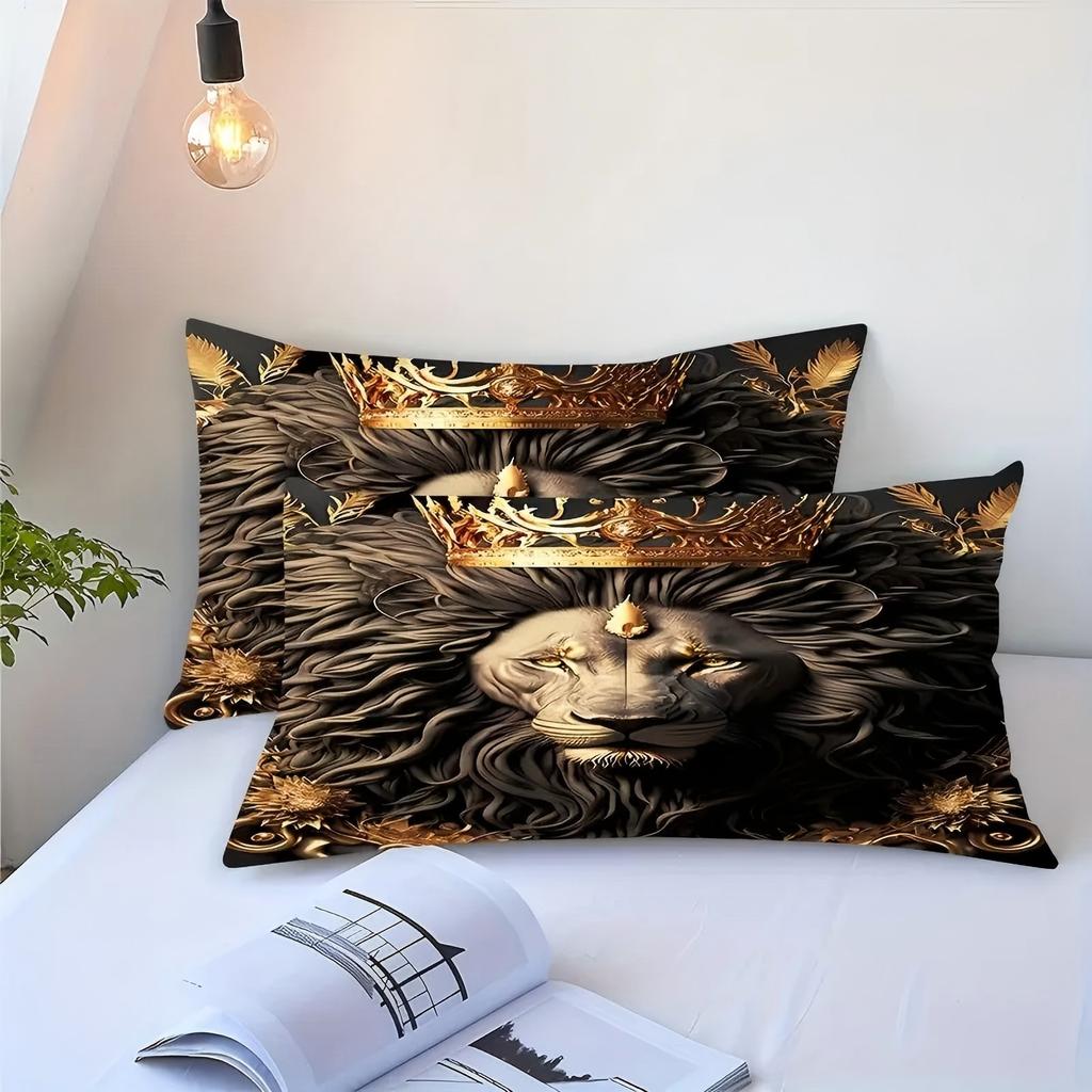 Crown Lion Pattern 3D Print Duvet Cover Breathable Soft Comfortable Luxury Bedding Set Wildlife Theme Quilt Covernot comforter
