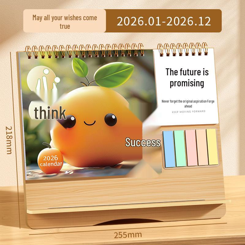 Inspirational Wooden Desk Calendar 2026 with Memo Pad - Customizable Creative Advertising Calendar