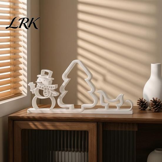 Unique Christmas Gift Ideas 3D Printed Tabletop Ornament, Snowman Tree Sleigh Figurine, Decor Minimalist Nordic Style Holiday for DIY Painting