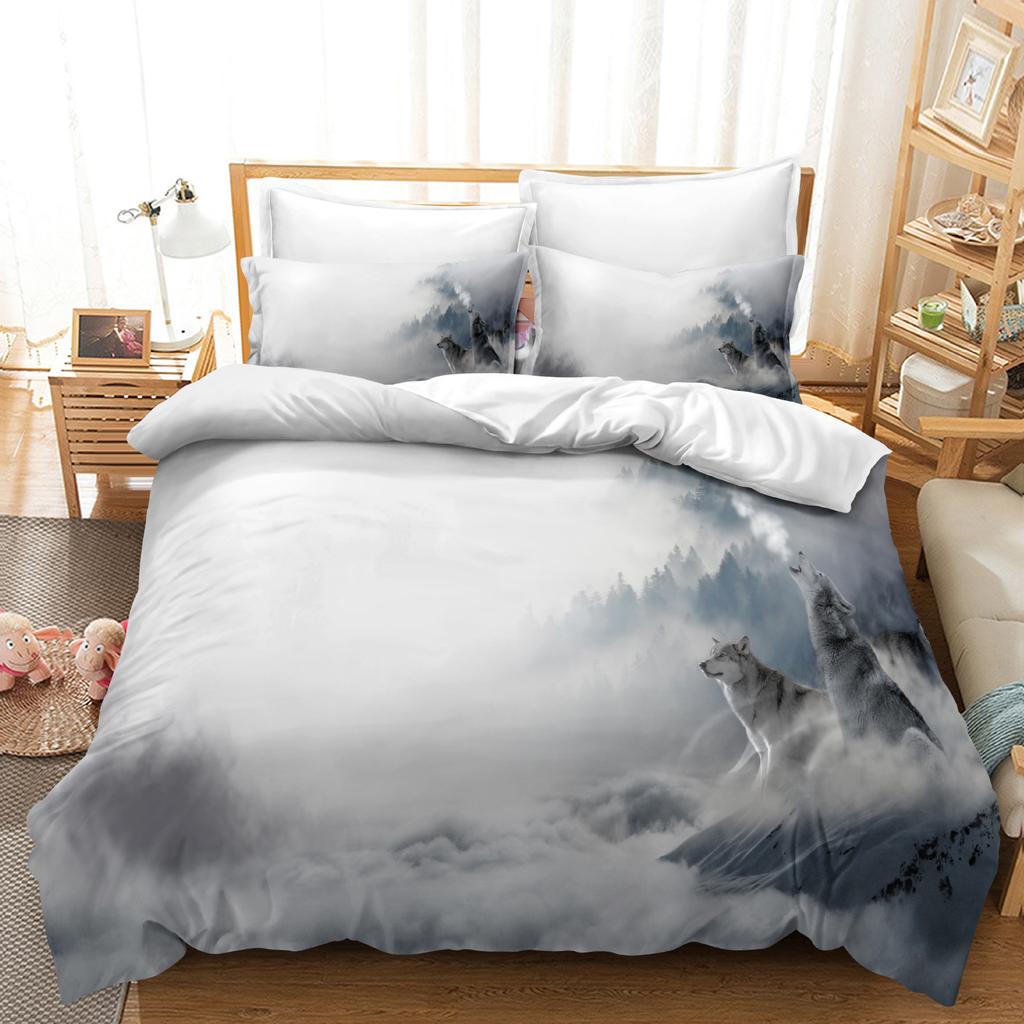 Wolf Animal Moon Snowfield Tree Wildlife 3D Bedding Set Duvet Cover Pillowcases Comforter Bed Linen Twin Queen King Size