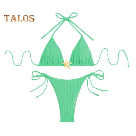Women's Bikini Set Halter String Side Tie Two-Piece Swimsuit with Starfish Decor Sexy Triangle Bathing Suits for Beach Vacation Hot Spring Pool