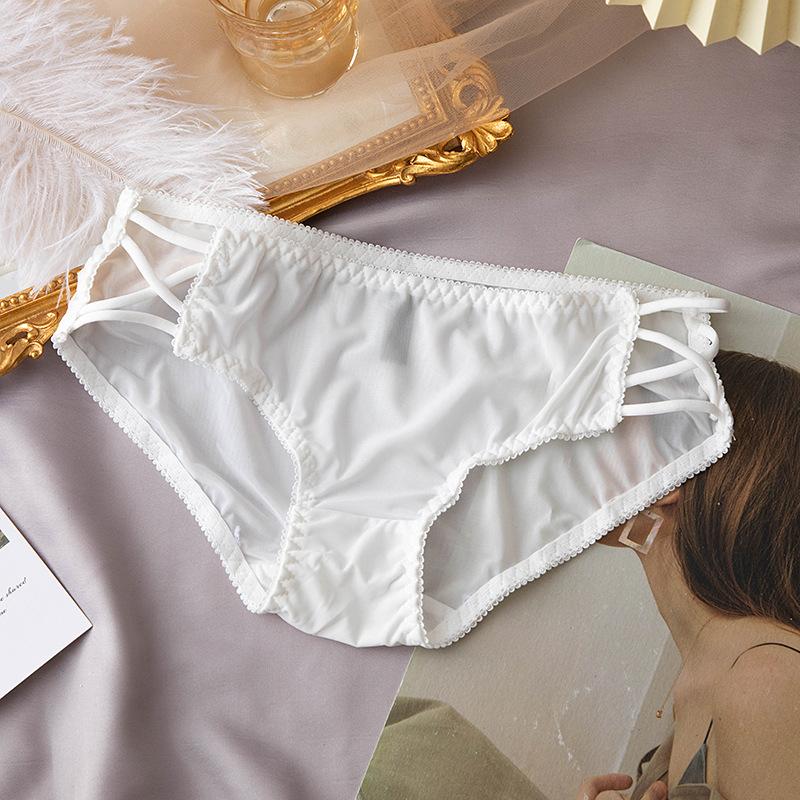 Ice Silk Low Waist Side Strap Fun Triangle Panties Solid Color Transparent Sexy Comfortable Women's Panties
