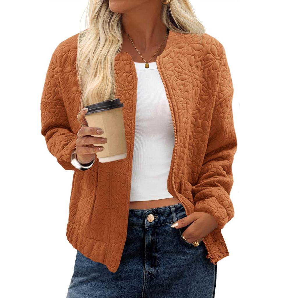 Women's Fashionable Winter Casual  Zipper Jacket Solid Color Jacket