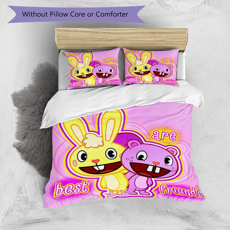 3pcs Happy Tree Friends4 Pattern Bedding Set Duvet Cover Set Includes Duvet Cover &pillowcases, Perfect All Season Bedroom Decoration & Gift