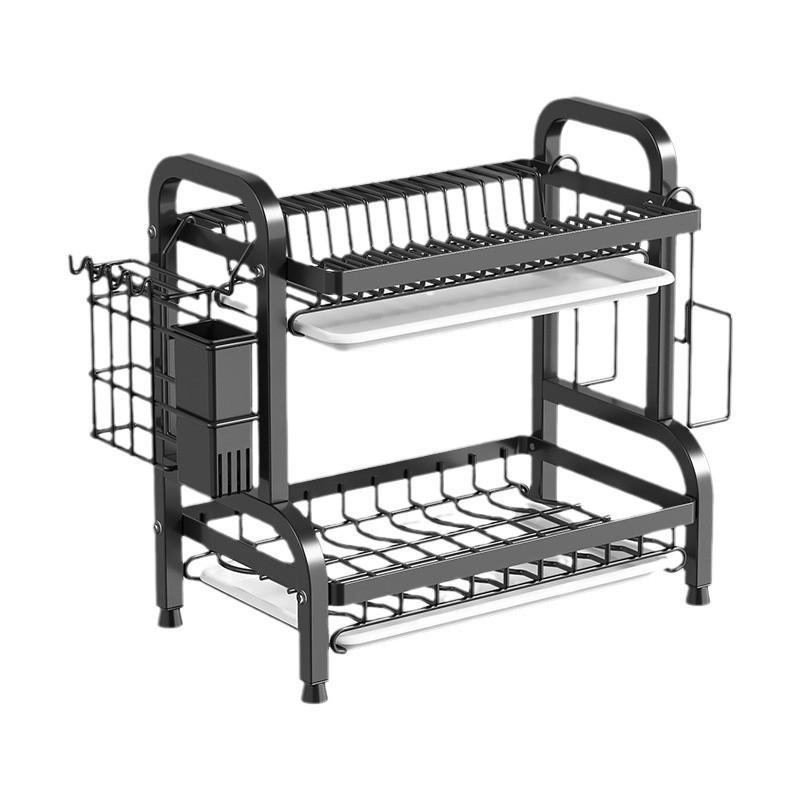 Égouttoir de cuisine multicouche pour bols, assiettes, couteaux et baguettes avec fonctionnalité d'égouttage sur le plan de travail