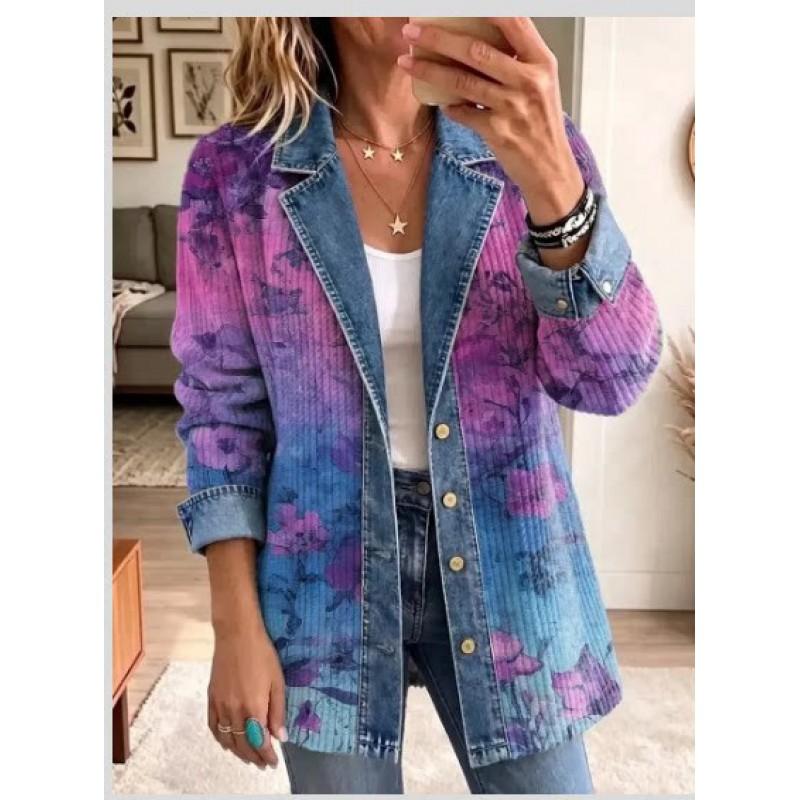 Damen Leopardenmuster Denimjacke Langarm Lockerer Schnitt Lässig Offene Vorderseite Hemdkragen Streetwear Mantel