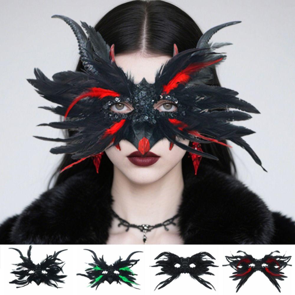 Cosplay Halloween Eye Mask Large Horn Gothic Mask Halloween Feather Masks  Halloween Carnival