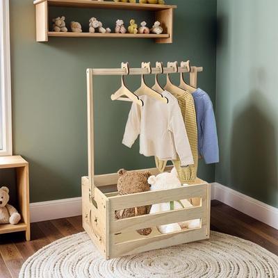 Caja para baby shower con 5 perchas, cajas de madera para ropa de bebé, cesto de almacenamiento para guardería, hogar, dormitorio, sala de estar, familia.