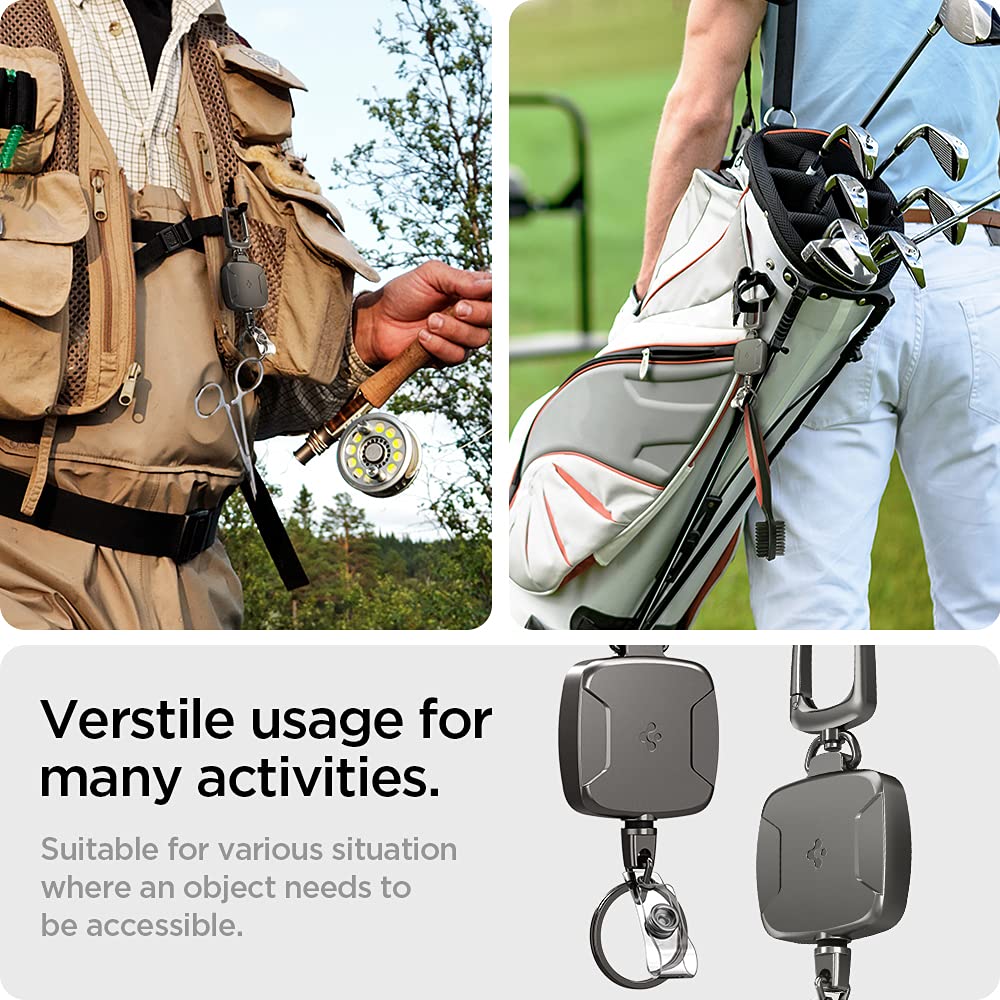 Spigen Retractable Carabiner Keychain – Heavy-Duty ID Badge Reel with Clip