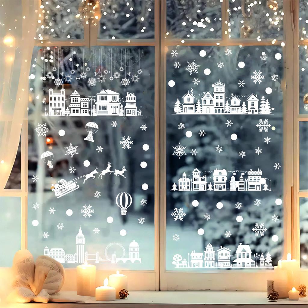 Christmas Snowflake Window House Cling Stickers Set Pvc Static Decals Decor