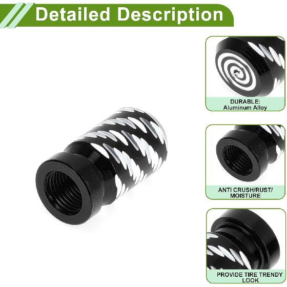 Tire Valve Stem Caps Decorative Black Wings Pattern Tyre Valve Dust Covers 7x22mm Aluminum Alloy 4 Pcs