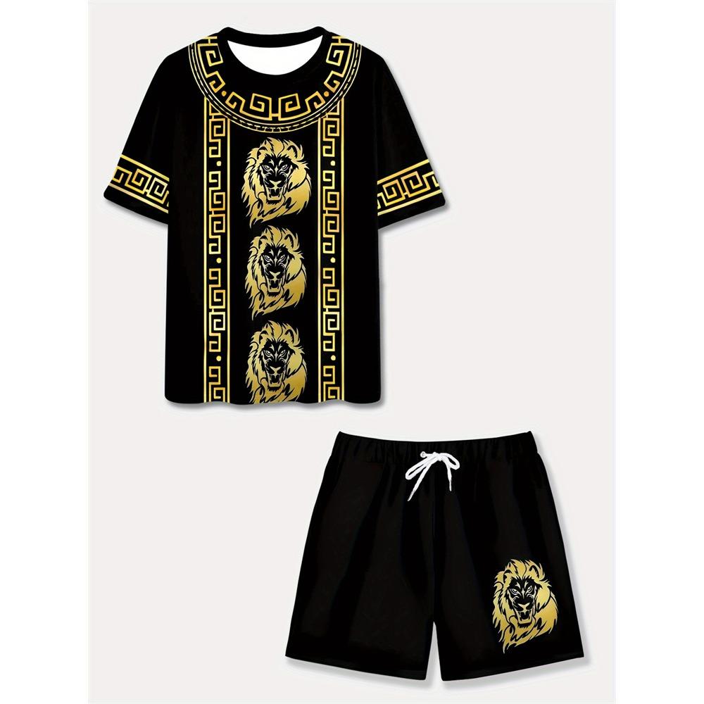 New Summer Men's Outdoor Sports Short Sleeve Breathable Suit Letter Pattern Design Leisure Fashion Street Style Two Piece Set