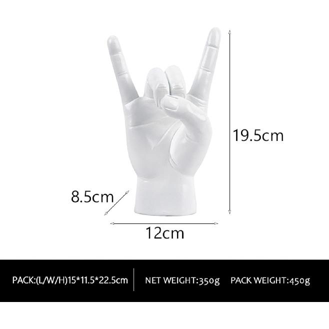 Rock Hand Gesture Statue, Finger Sculpture, Decorative Hand Sign, White Right