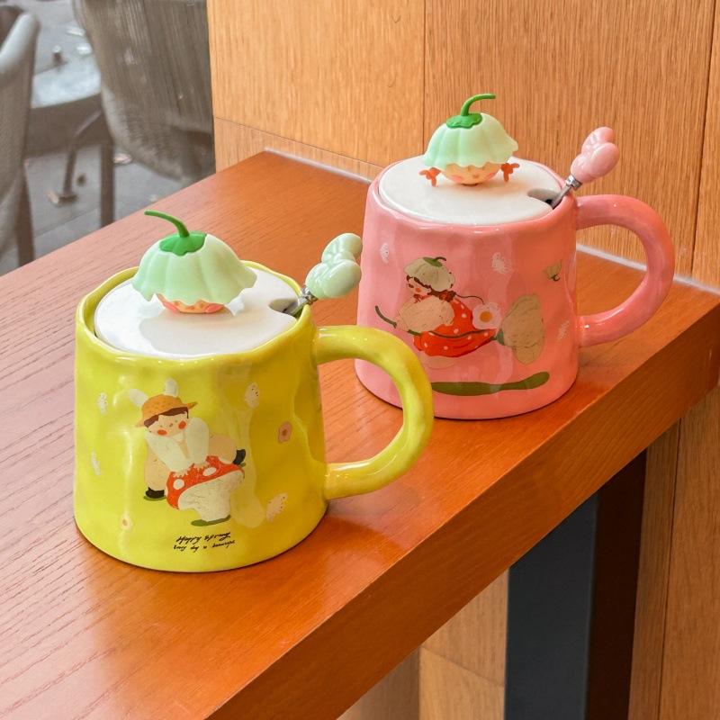 Birthday Gifts for Girls, Cute Lotus Ceramic Mugs with Lids, Couple Water Glasses, Girlfriends' Souvenirs, Gift Boxes.