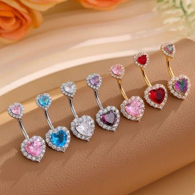 Love Double Heart Belly Button Ring Rhinestone Body Piercing Jewelry Shiny Zircon Navel Ring  Girl