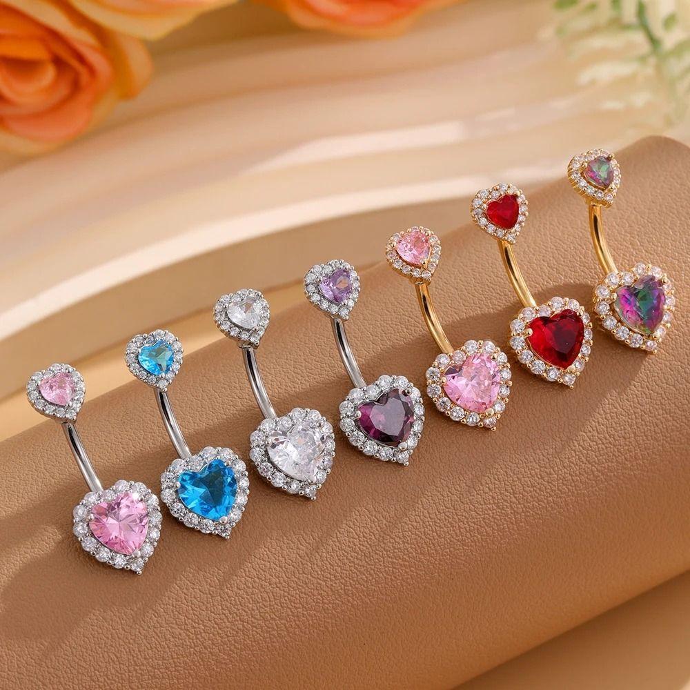 Liebe Zirkon Bauchnabelring Strass Körperpiercing Schmuck Doppelherz Bauchnabelring Mädchen