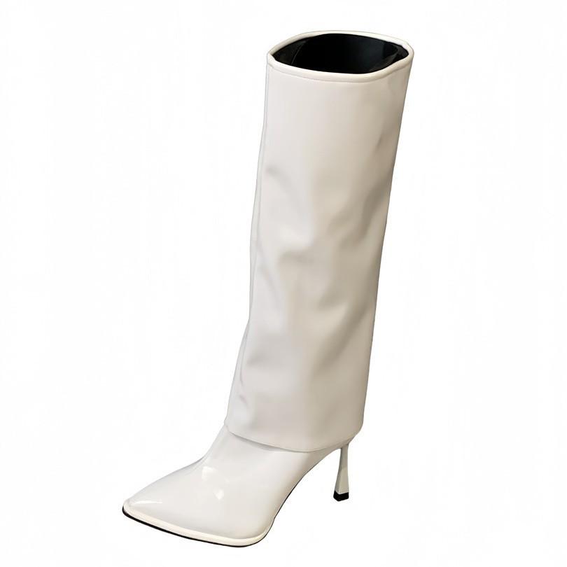 European and American Long Knight Boots Women's High-heeled Trouser Boots Autumn and Winter Thin Fashion Pointed Hot Girls But Knee Thin Heel Boots