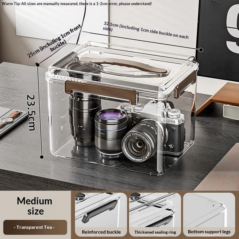 Portable Clear Storage Box with Handle Sealed Dustproof Moisture Proof Organizer Case for Travel Luggage Packing Use
