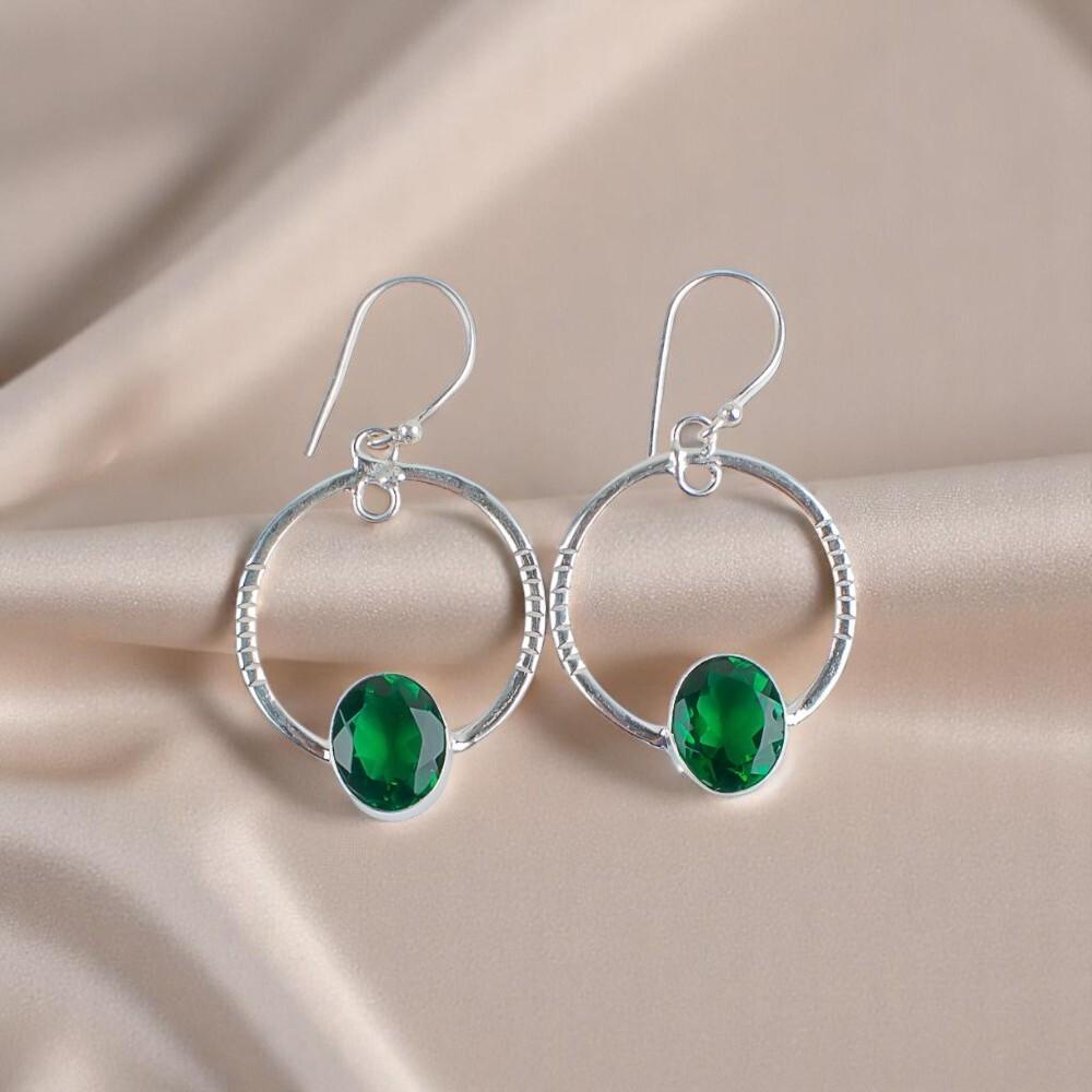 Chrome Diopside Gemstone 925 Sterling Silver Jewelry Drop/Dangle Earrings 1.37" EE-67-2