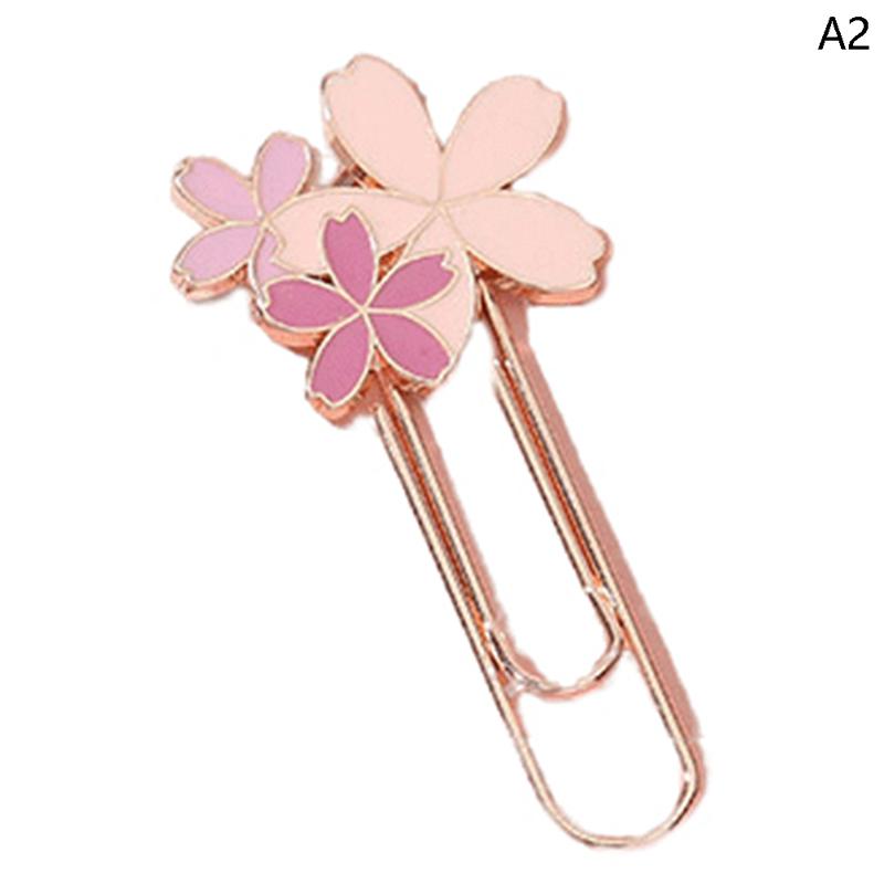 1 x rosa Sakura-Blumen, Metall-Lesezeichen, exquisite Kirschblüten-Büroklammer
