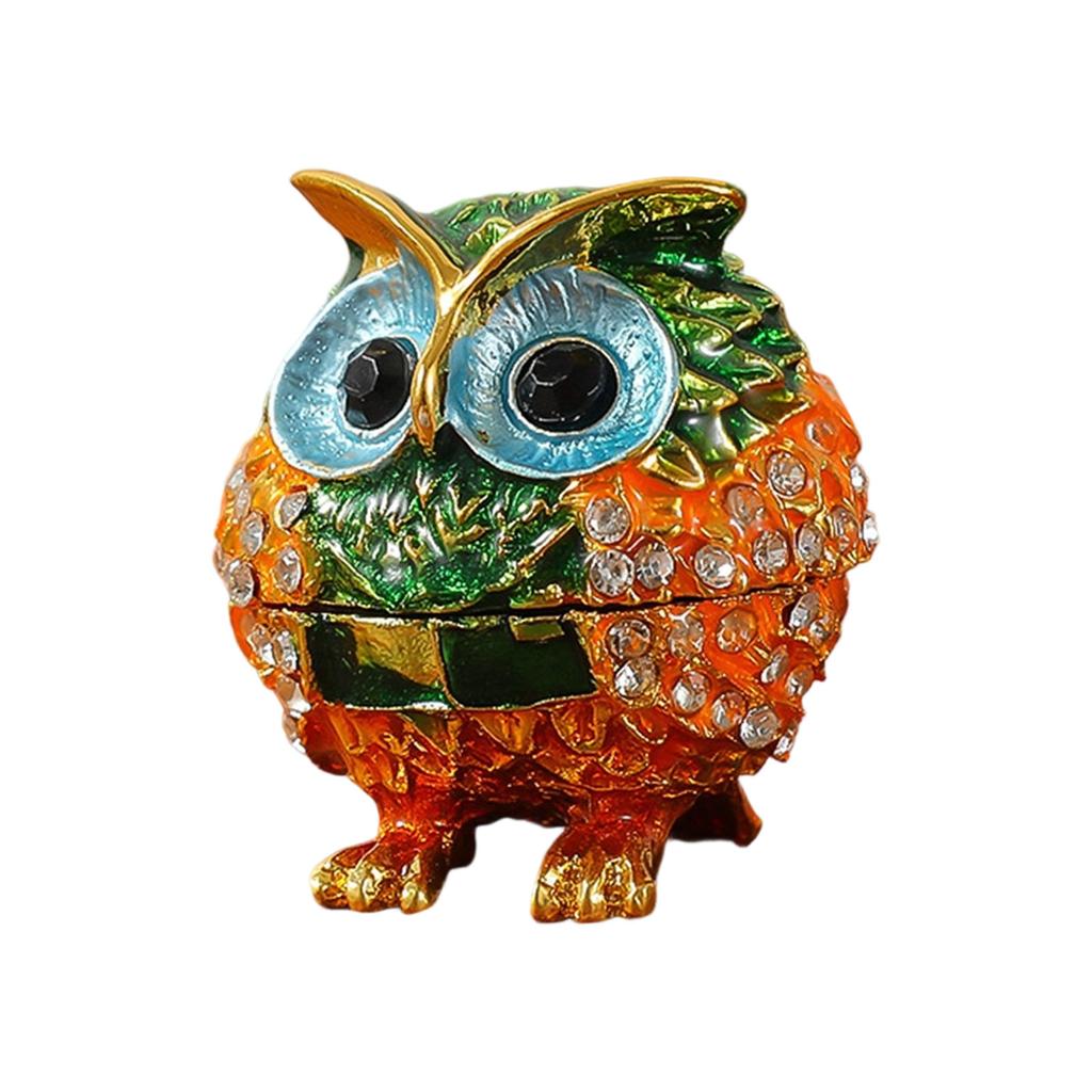 Crystals Covered Owl Inspired Jewelry Storage Case Sturdy Alloy Construction for Earring Collections