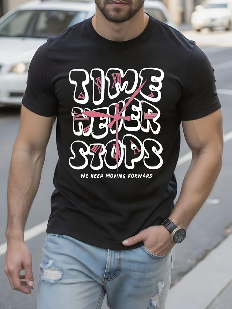 Black Tshirt with Time Never Stops Motivational Quote - B...