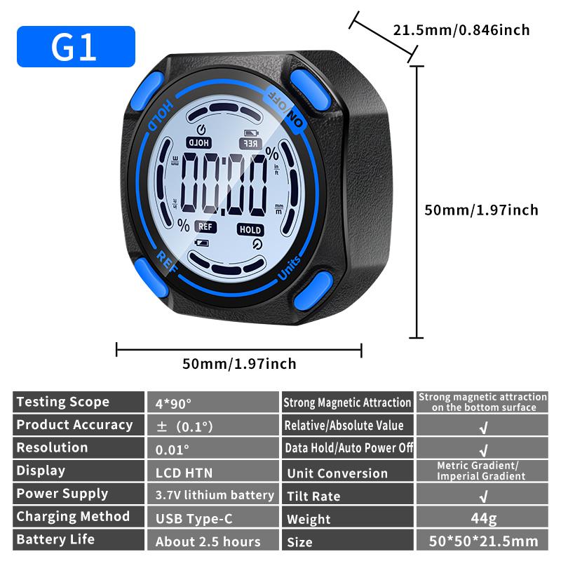 SNAKOL® High-Precision Digital Magnetic Inclinometer 0.1° Accuracy Strong Magnetic Adhesion Portable Angle Gauge SK-G1