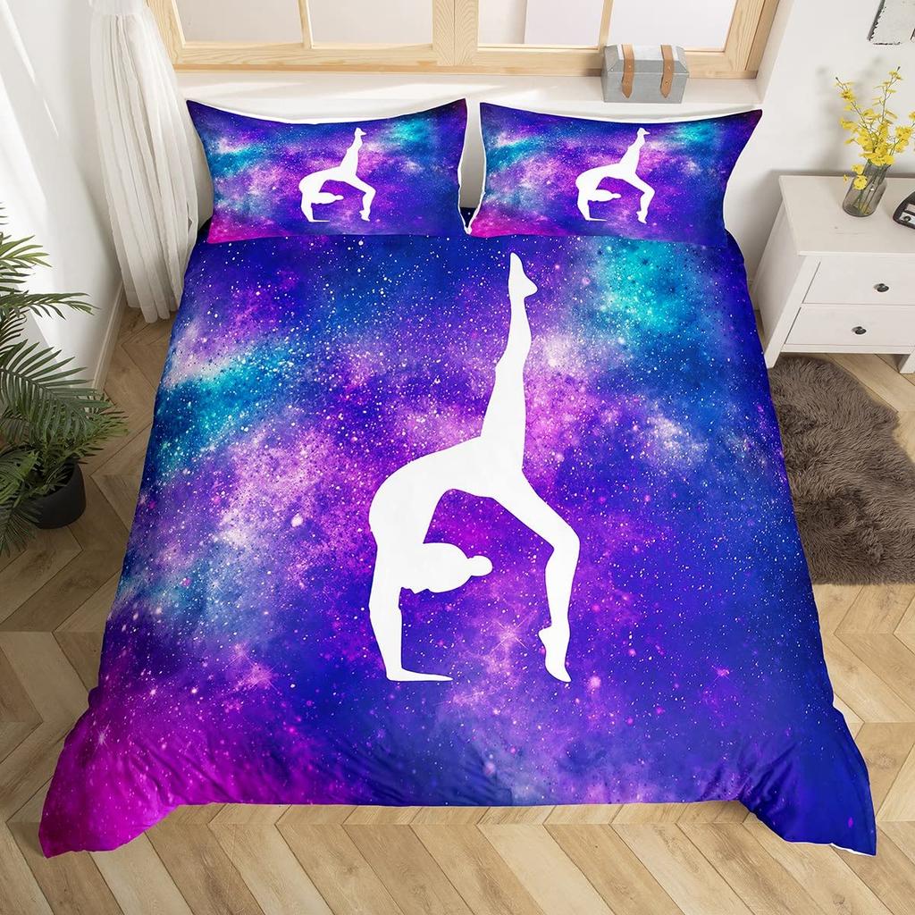 Rainbow Bedding Set for Girls Ballet Duvet Cover Dancing Ballerina Silhouette Comforter Cover Twin Tie Dye Starry Sky Bed Cover