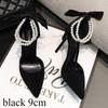 Women's Fashion Bow Sandals Summer Black Simulation Pearls Shoes Sexy Pointed Stiletto Party Office High Heels Zapatos De Fiesta