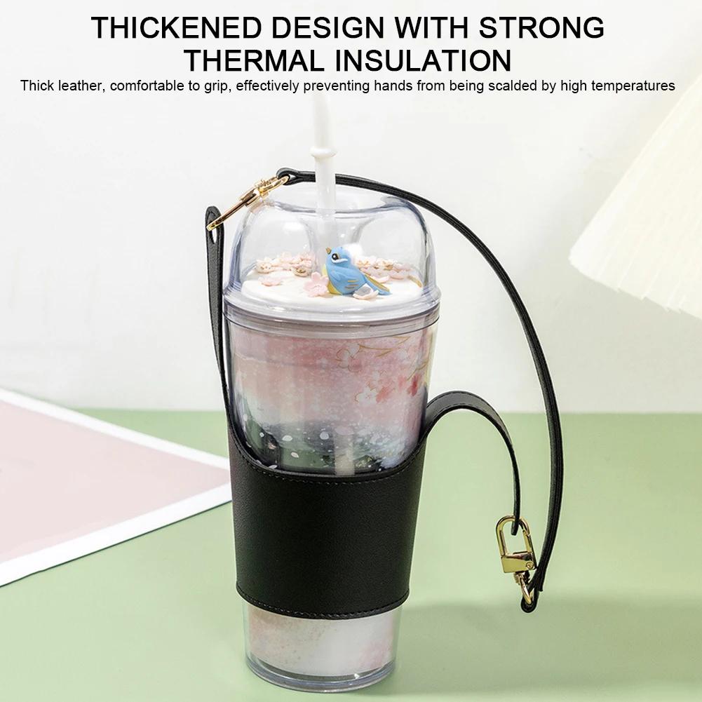 Portable Cup Holder With Leather Handle Anti-scalding Reusable Mug Sleeves For Everyday Use