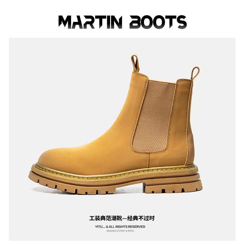 2933 Chelsea Martin boots men's shoes autumn new cigarette boots short boots thick-soled big yellow boots desert retro boots